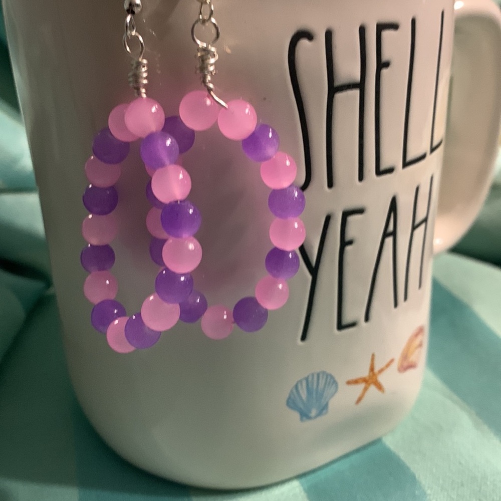 Pink and Purple glass Beaded Earrings - Picture 4 of 7